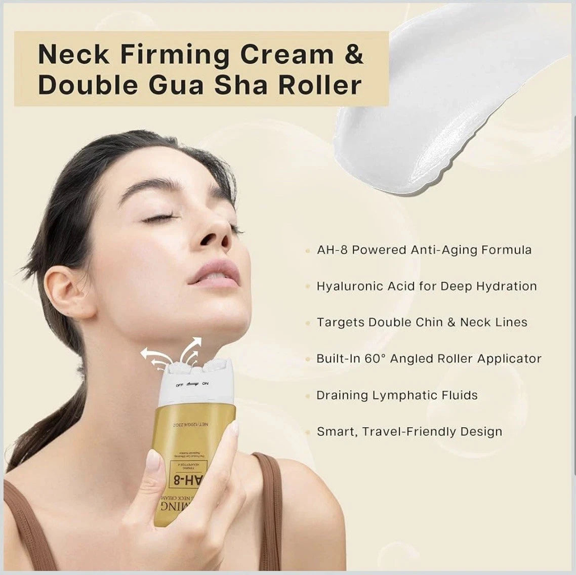 Hoygi Neck Lifting & Firming Cream with Roller Applicator 120g (4.23 oz) – Anti-Ageing – Brand New in Box