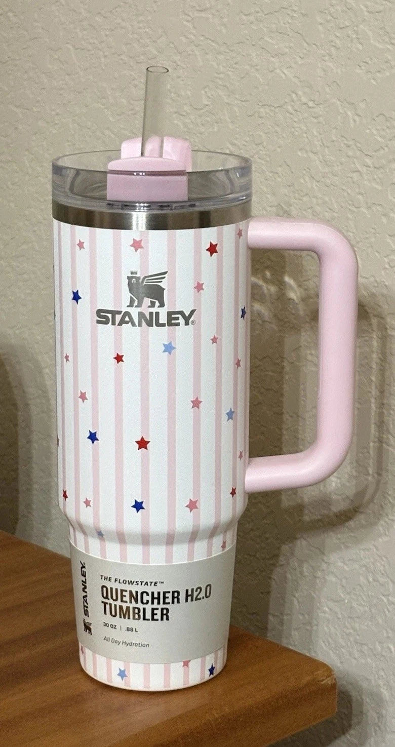 NIB Stanley Quencher H2.0 FlowState Tumbler 30oz (887ml) – Starry Sparkle Target Exclusive Stars Edition with Handle & Straw