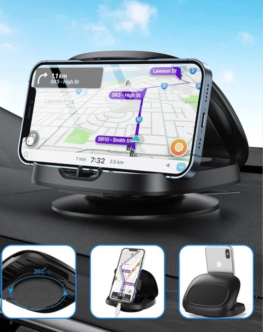 360° Rotatable Car Phone Mount Holder – Black – Washable, Reusable & Strong Adhesive