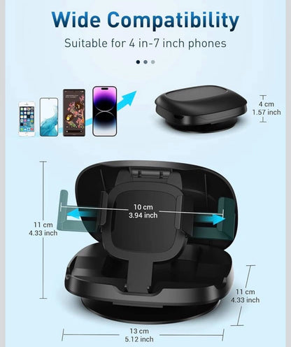 360° Rotatable Car Phone Mount Holder – Black – Washable, Reusable & Strong Adhesive